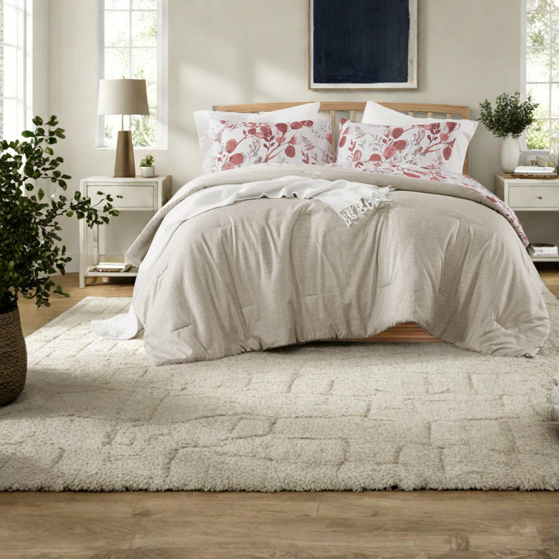 Reversible King Bedding Sets, Microfiber Seersucker Floral, Modern Home