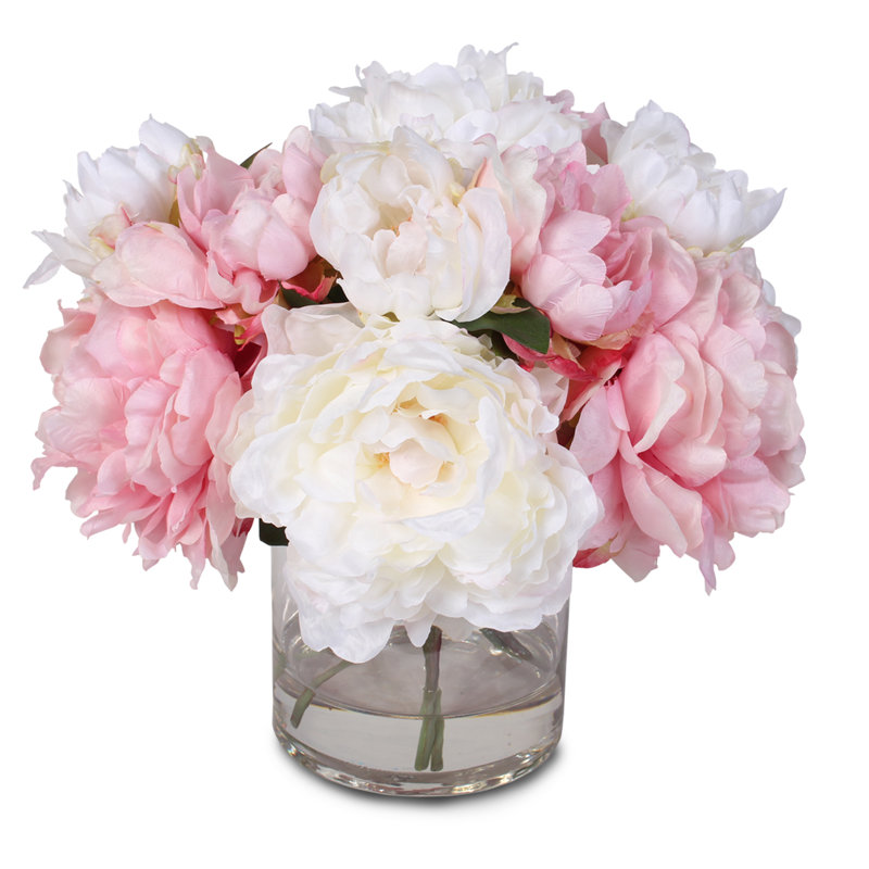Silk French Peonies Bouquet Floral Arrangement in Vase