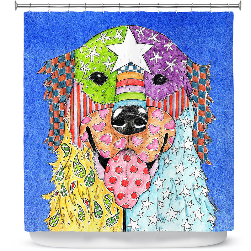 Rideau de douche simple golden retriever dog, Mauve / Jaune