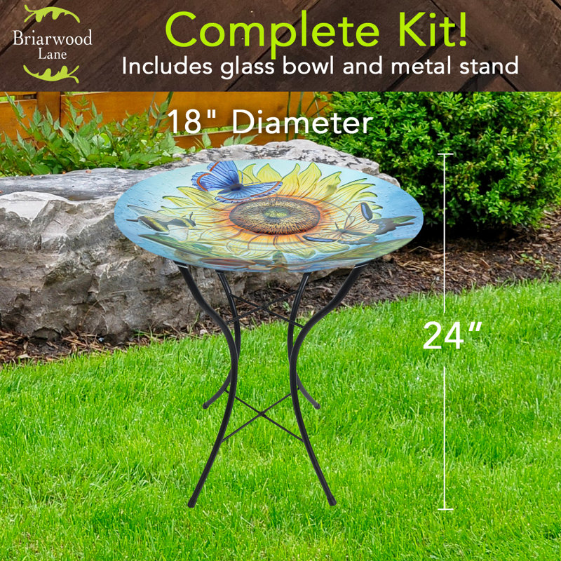 Sunflower Dance Glass Birdbath