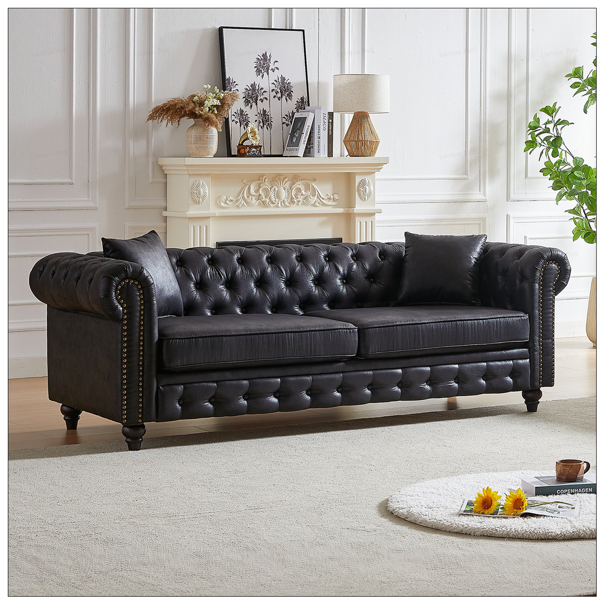 Red Barrel Studio Living Room Tech Fabric Chesterfield 3 Seater Sofa ...