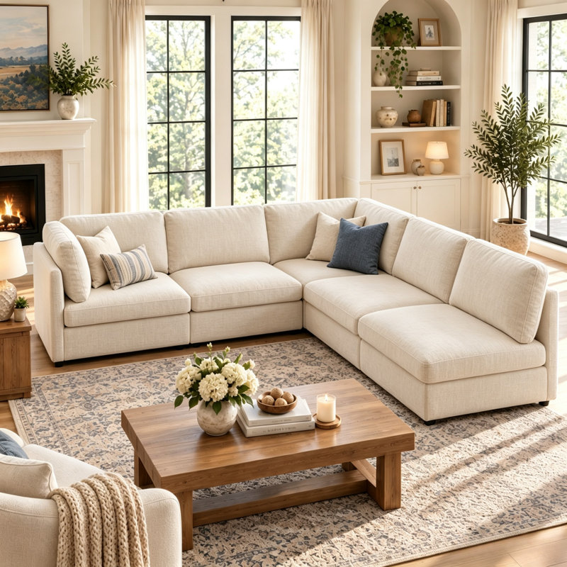 Canapé modulaire 5 pièces 5 pièces, Mélange de polyester beige