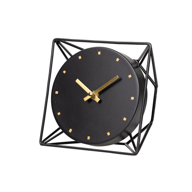 Analog Metal Mechanical Tabletop Clock, Black, 23" H x 23" W x 5" D