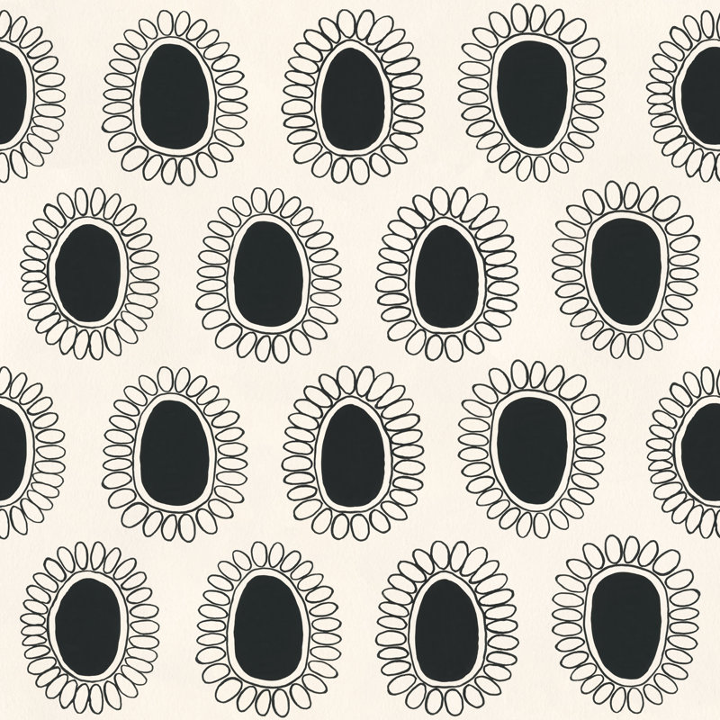 Rouleau de papier peint Susan Hable Garden Flower L 33 pi x l 20,5 po, Crème / Noir