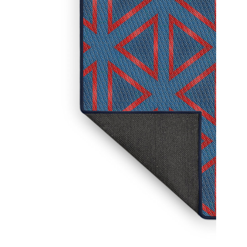 Tapis bleu/rouge à motifs, Rectangle 4 pi x 6 pi