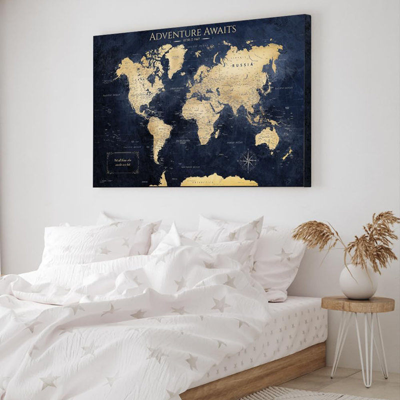 Toile: cartes du monde pour décoration murale, tableau à punaises pour marquer les voyages, impression de carte de voyage surdimensionnée pour la maison, le bureau, le bureau et le véhicule récréatif, prête à être accrochée