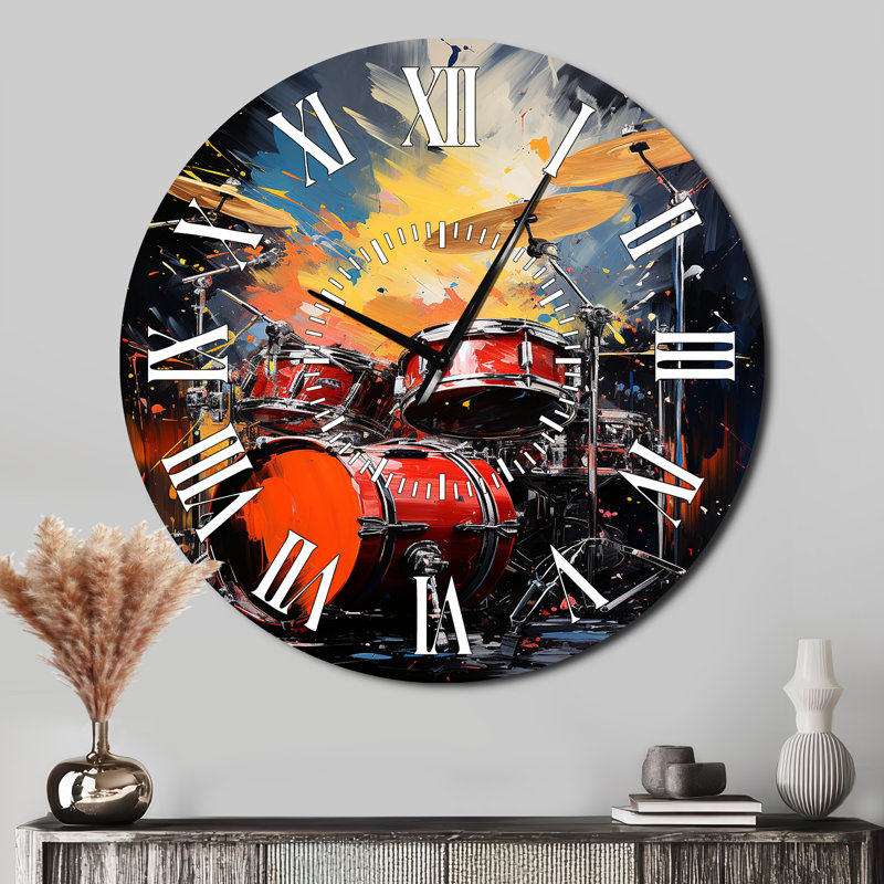 Horloge murale Popart Music Drums, Surdimensionné