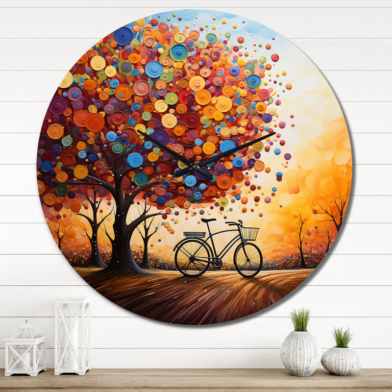 Vélo tourbillon pointillisme - horloge murale, Très grand