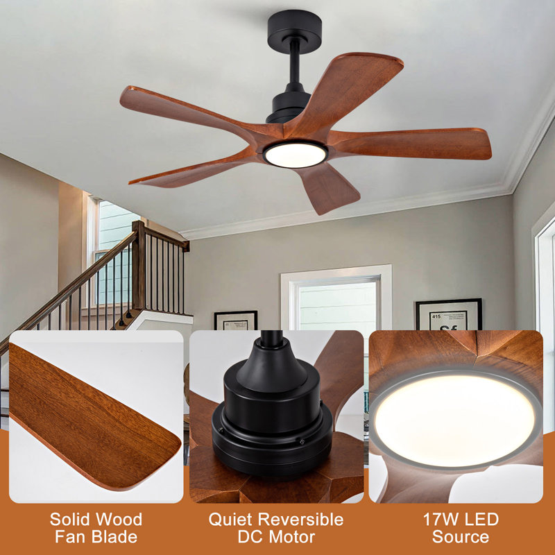 Ventilateurs de plafond de 42 pouces avec lumières et télécommande, ventilateur de plafond extérieur pour patio, ventilateur de plafond noir avec lumières pour chambre à coucher, moteur à courant continu silencieux, 5 pales en bois massif à intensité variable