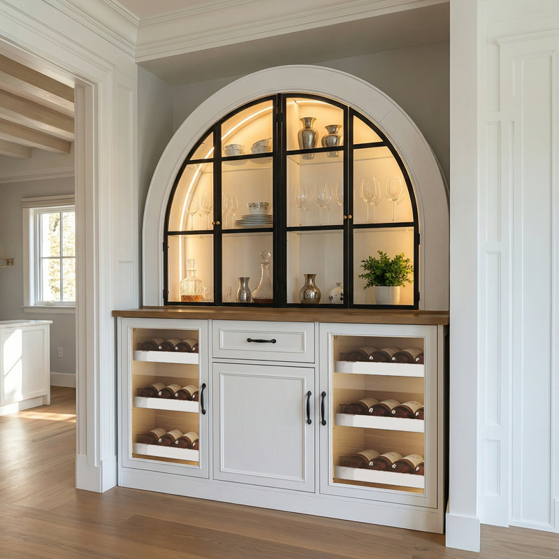 63" W Sideboard Cabinet Buffet Storage Cabinet With Arched Hutch