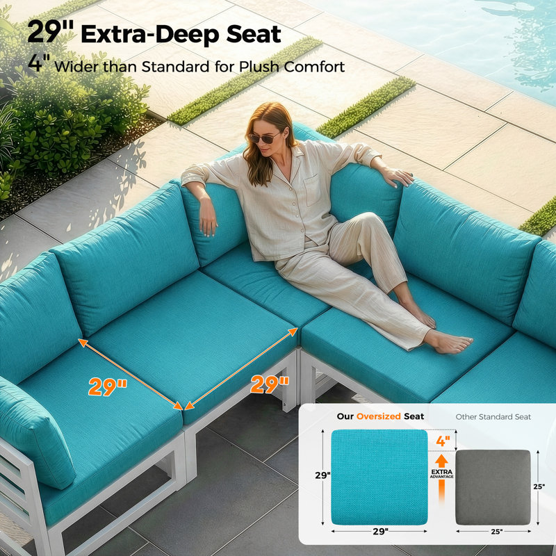 Rosamond 6 - Person Modular Patio Conversation Set with Cushions, Turquoise