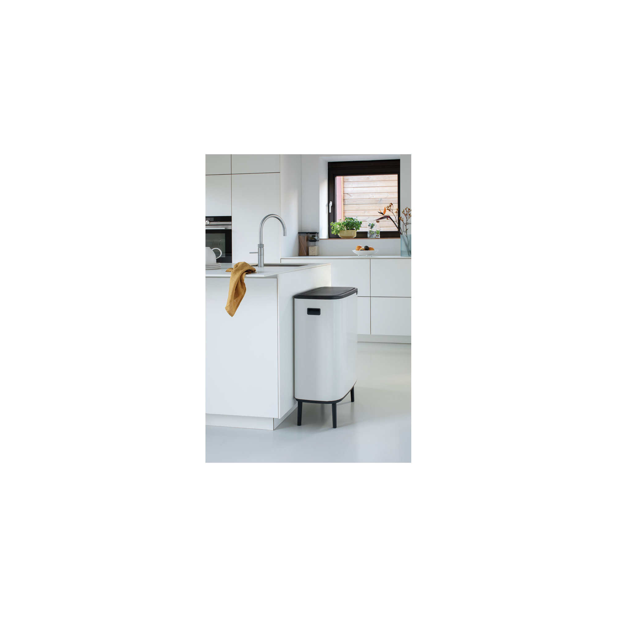 Brabantia Bo Hi Touch Top Trash Can, 16 Gallon, White