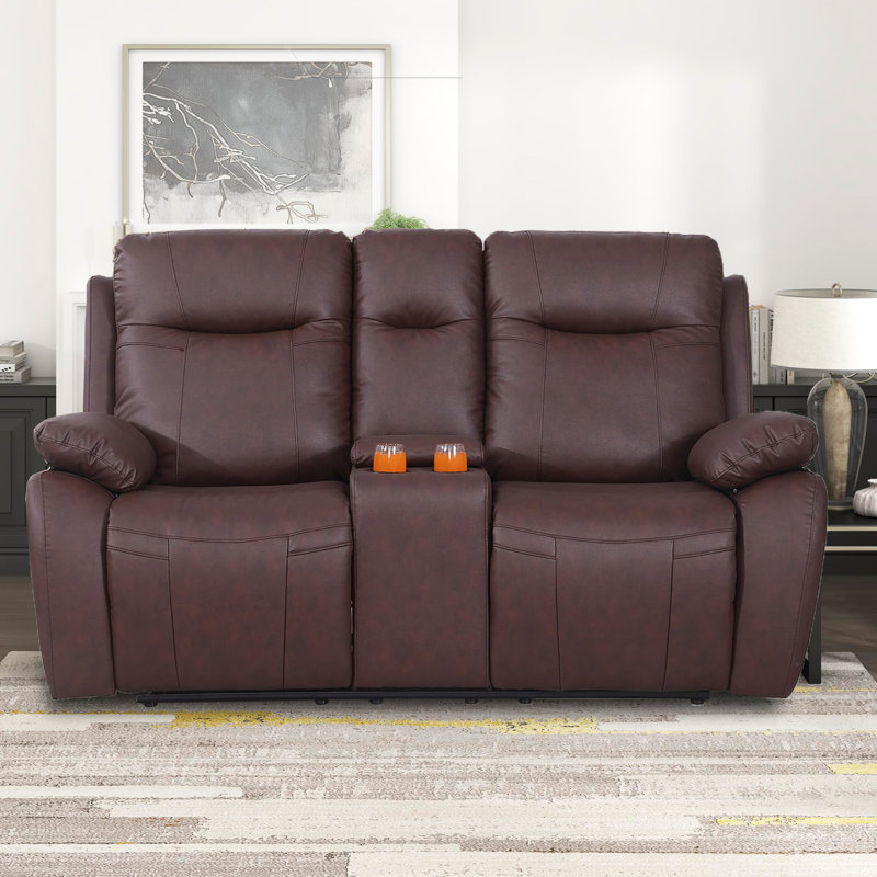 Bhuvi 70.47'' Faux Leather Reclining Loveseat, Brown Faux Leather
