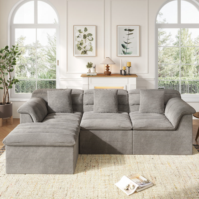Canapé modulaire en nuage de 112 po avec repose-pieds profond Bonord, Gris clair