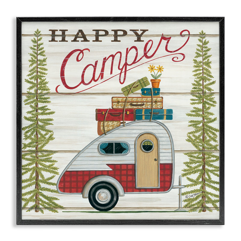 «Rustic Happy Camper», estampe numérique par Deb Strain, Giclée encadrée noir minuit, H 17 po x l 17 po