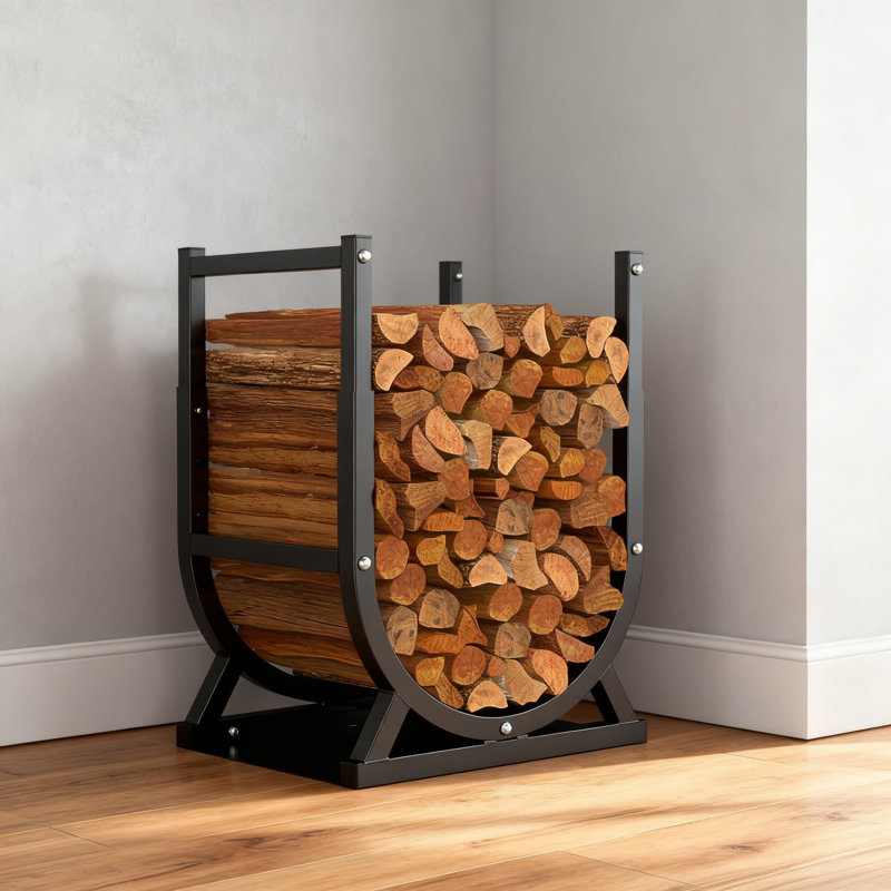 Support à bois de chauffage robuste et réglable pour une utilisation intérieure et extérieure, porte-bûches de grande capacité avec base renforcée, fabrication en métal thermolaqué résistant à la rouille