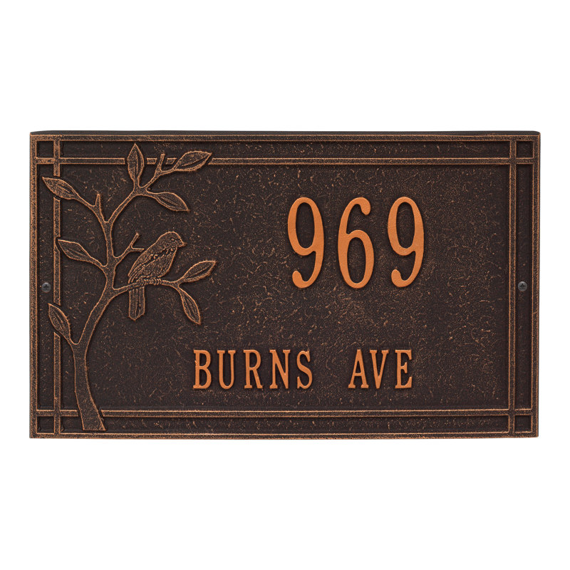 Woodridge Bird Personalized Standard 2-Line Wall Address Plaque, Oil Rubbed Bronze, Yes