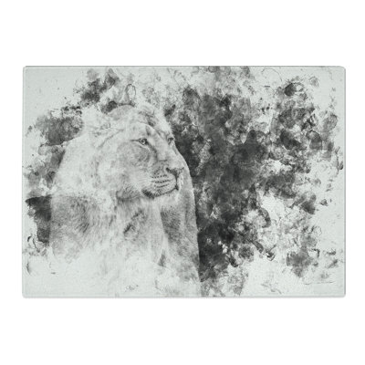 Tempered Glass Wild Lioness Watercolour Chopping Board