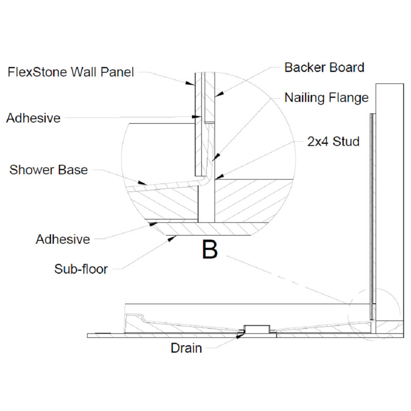 60'' W 32'' D Rectangular Single Shower Base, Calabria