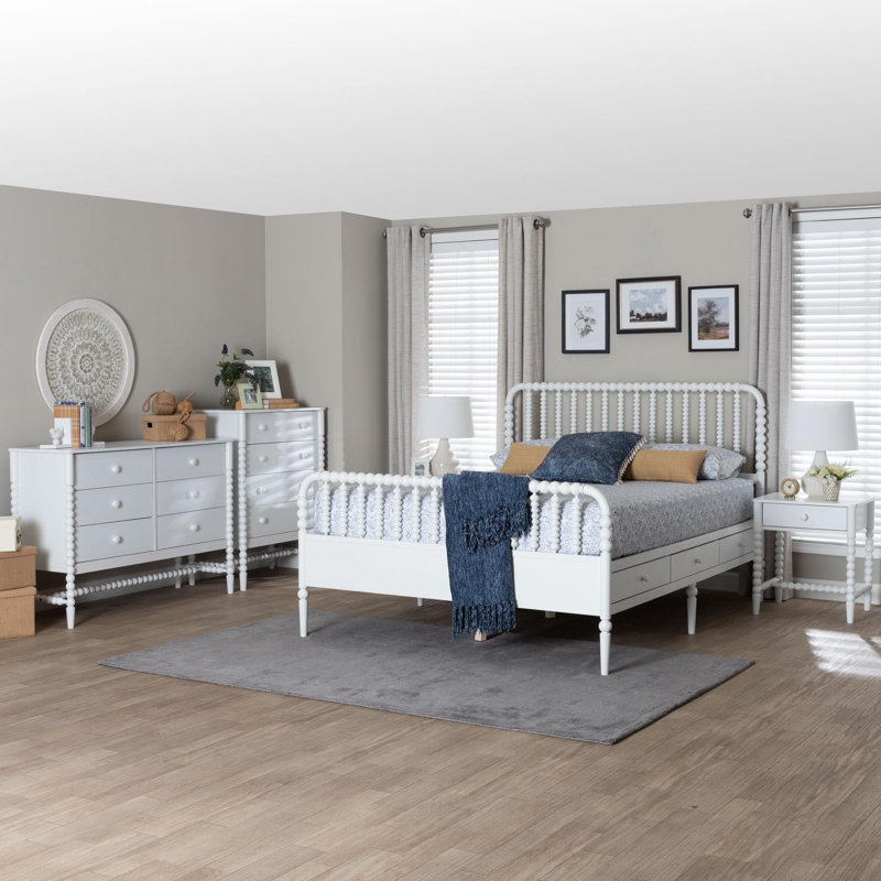 Ensemble de chambre à coucher 5 pièces Baxton Studio Dayami, double, blanc, Blanc