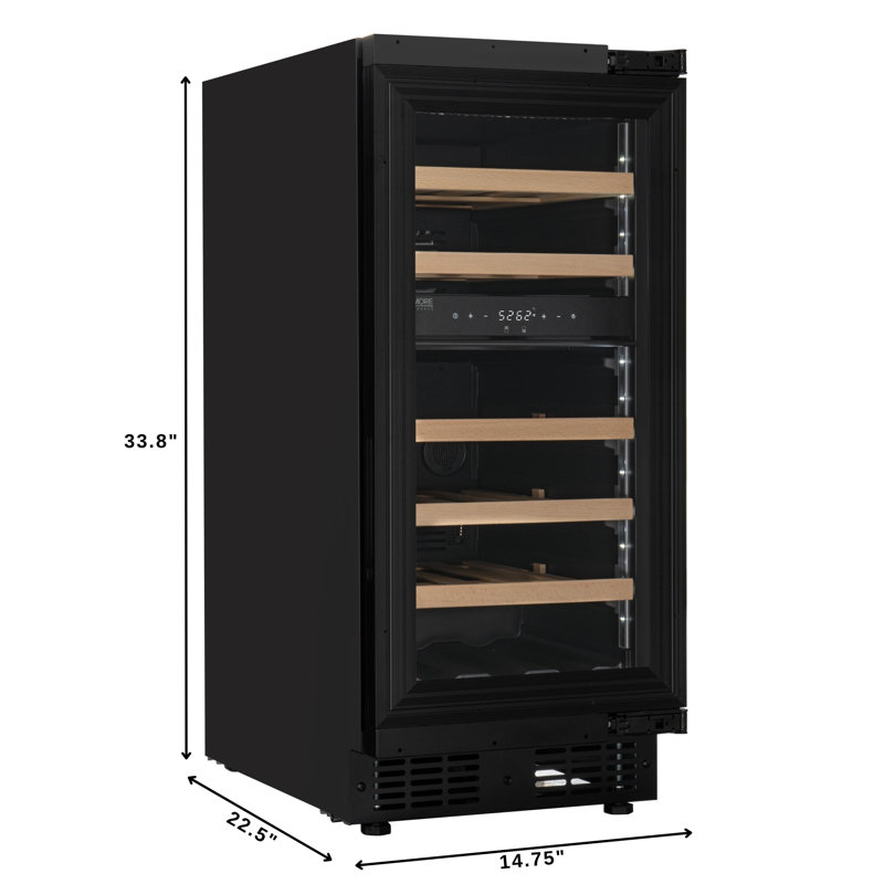 KoolMore Reserve 15 in. Under-Counter Panel Ready Dual Zone 23 Bottle Wine Cooler Shelves, Wood