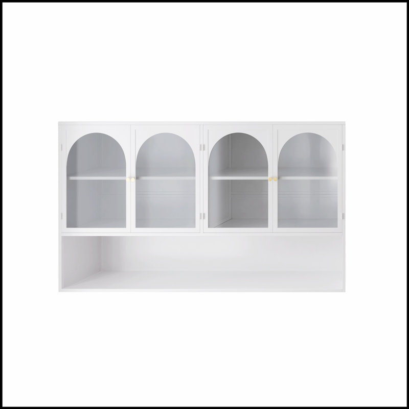 Armoire murale en verre blanche à quatre portes avec rangement organisé de 47,25 pouces pour une gestion moderne et efficace de la maison