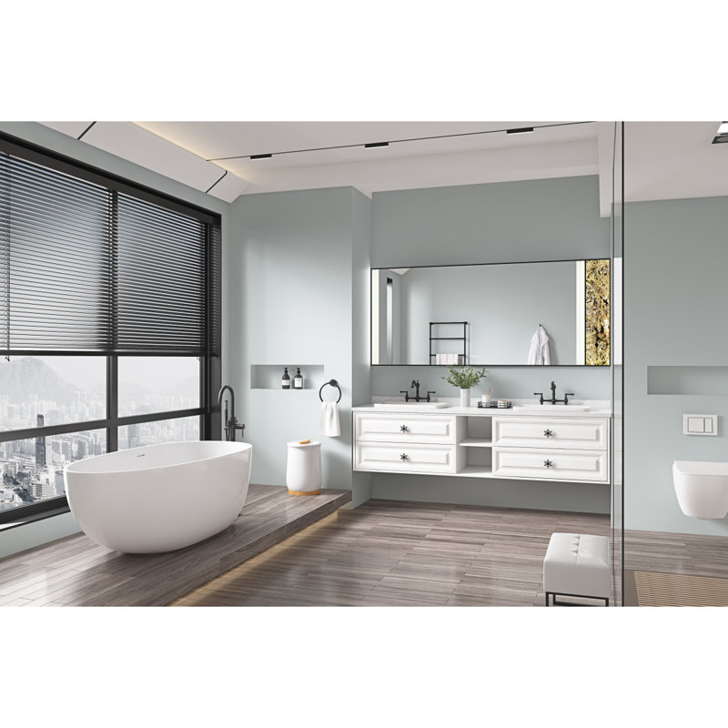 Miroir de salle de bain 72 x 36 pouces à DEL avec rétro-éclairage, fixation murale antibrouillard à mémoire de forme réglable