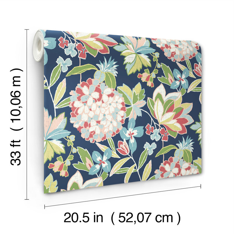 Valdivian Fuchsia Floral Wallpaper, Blue