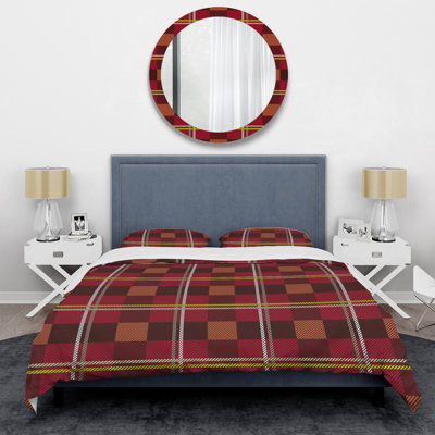 Red And Brown Checked Tartan Polyester Duvet Cover