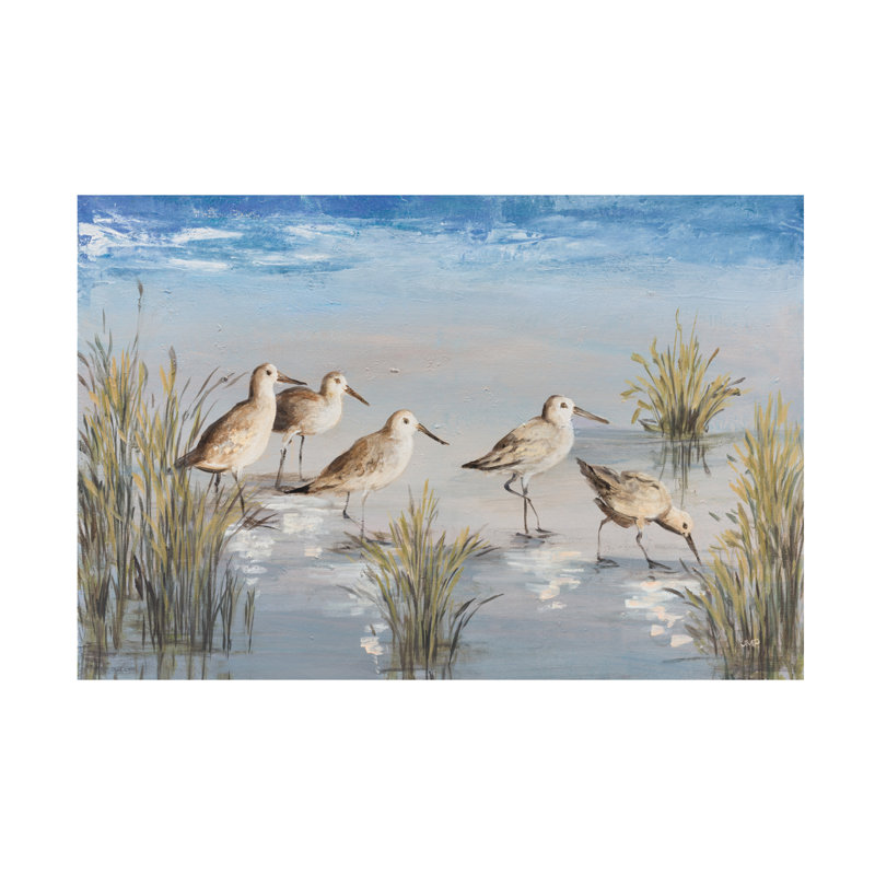 Art mural sur toile tendue - «Sandpiper Stroll» de Julia Purinton pour décoration de salon, de chambre à coucher ou de bureau - 16 x 24