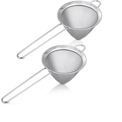 2-Pack 30 Mesh Fine Strainers – 18/8 Stainless Steel Conical Cocktail Strainers