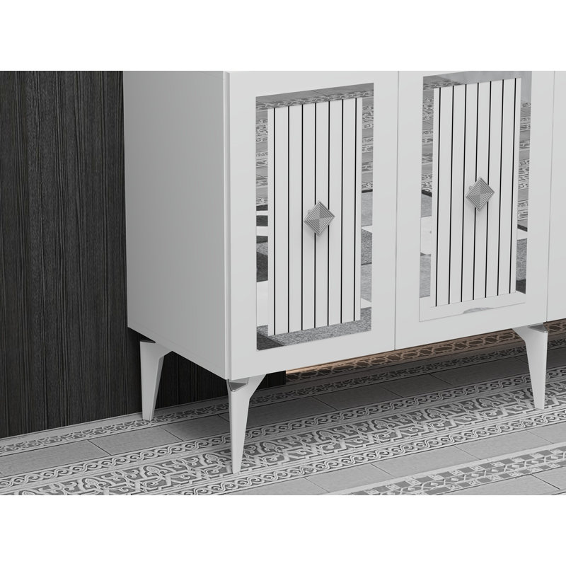 Olivia 79cm Sideboard, White/Silver