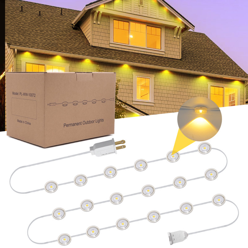 Smart Permanent Outdoor Lights, 50ft with 36 bulbs Warm White String Lights, IP67 Waterproof Eaves Light