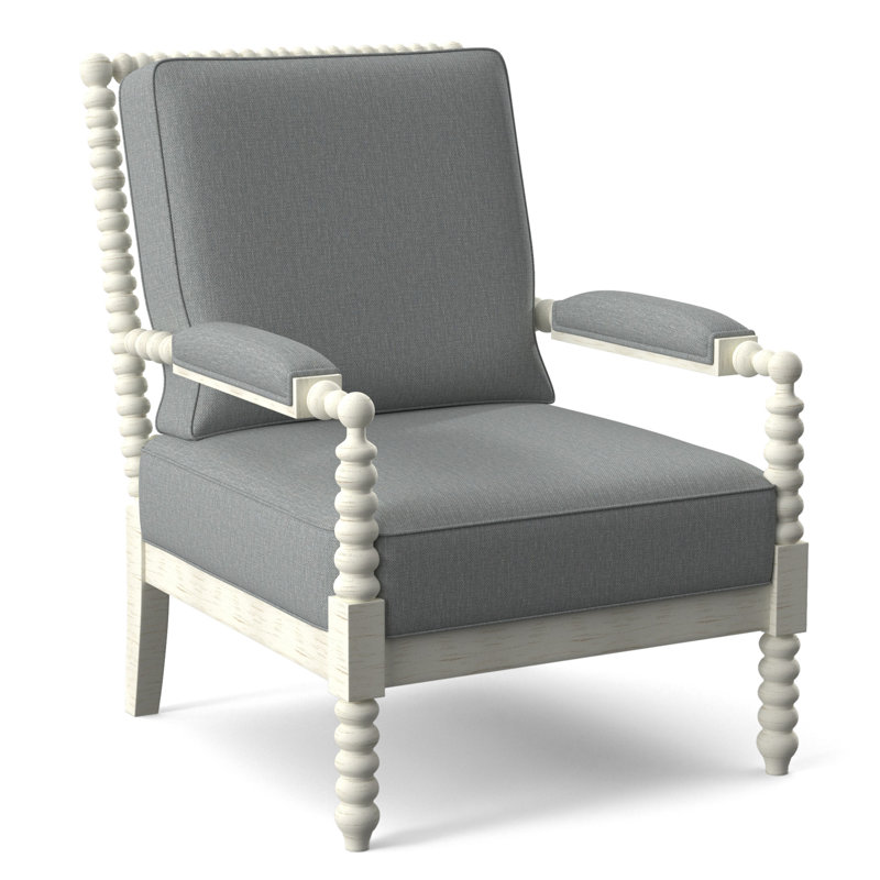 Lind Island 29" Wide Lounge Chair, Antique Frost White Finish, Light Blue Performance Fabric; 0851-55