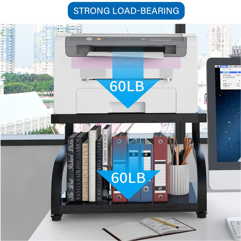 Black Metal and Wood Dual Tier Printer Stand Organizer