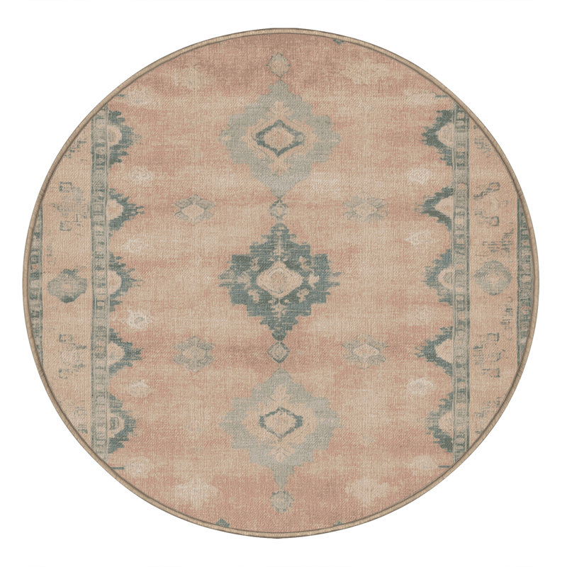 Tapis beige surteint lavable à la machine, Rond 7 pi