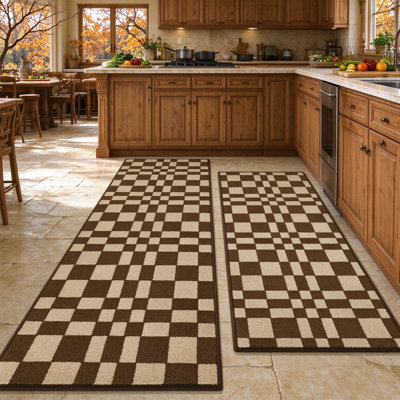 Modern Kitchen Mat Set with Non-Slip TPR Backing, Machine Washable