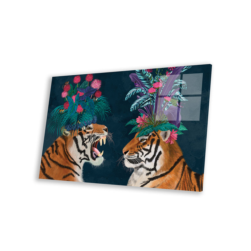 Hot House Tigers, paire, impression foncée sur verre acrylique, H 16 po x l 24 po x P 0,25 po