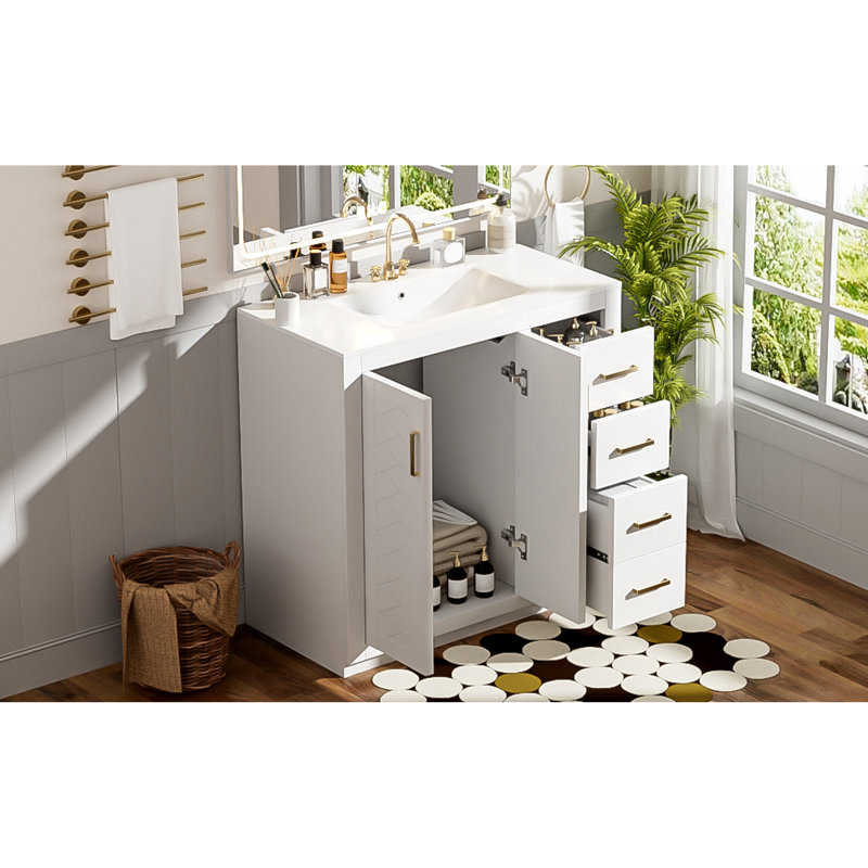 " premium bathroom vanity set - ceramic basin, solid wood frame with 3 drawers & soft-close storage