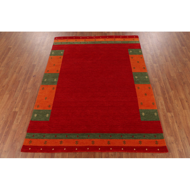 Tapis indien rouge fait à la main Gabbeh 6 x 8