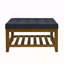 Grande table basse avec repose-pieds rembourré en lin capitonné avec tablette et cadre en bois de hêtre, repose-pieds surdimensionné pour le salon, bleu marine