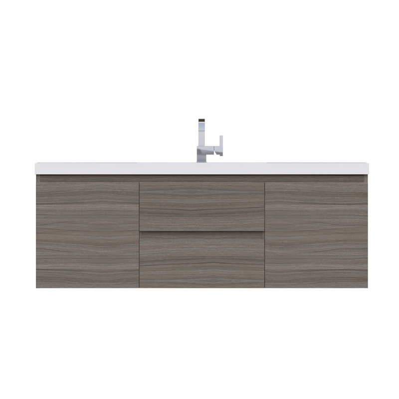 Arjina 60'' Single Bathroom Vanity with Solid Surface Top, Gray