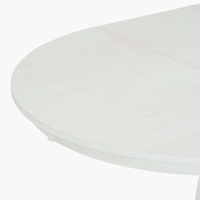 White Extendable Round Pedestal Dining Table Set with Upholstered Chairs