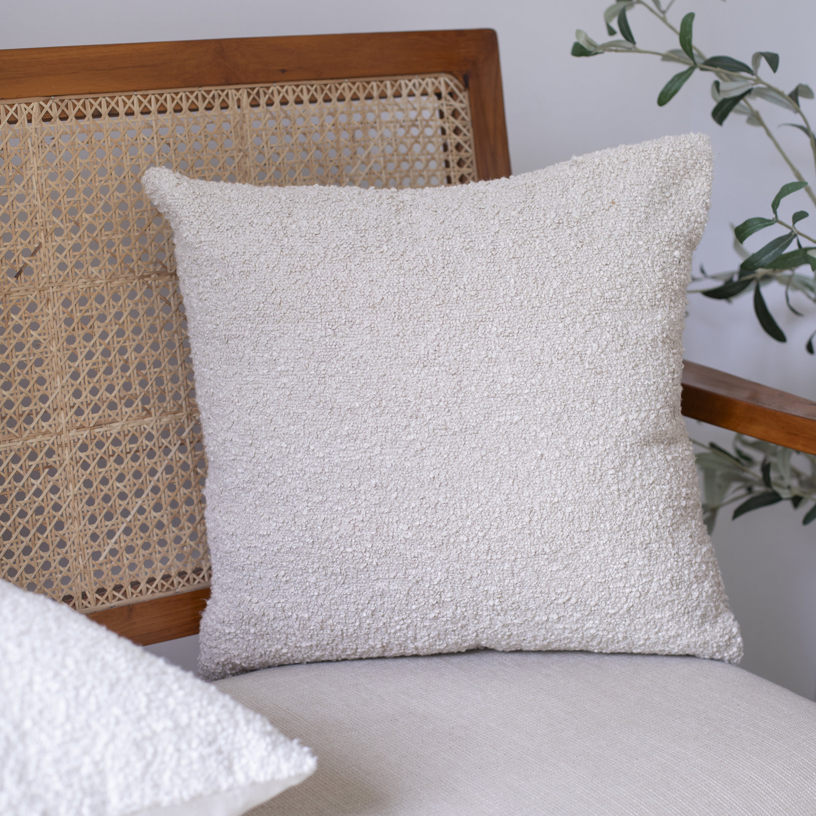 Boucle Mid-Century Modern Boucle Throw Pillow, Beige, Pillow Cover Only - No Insert, 20"H x 20"W