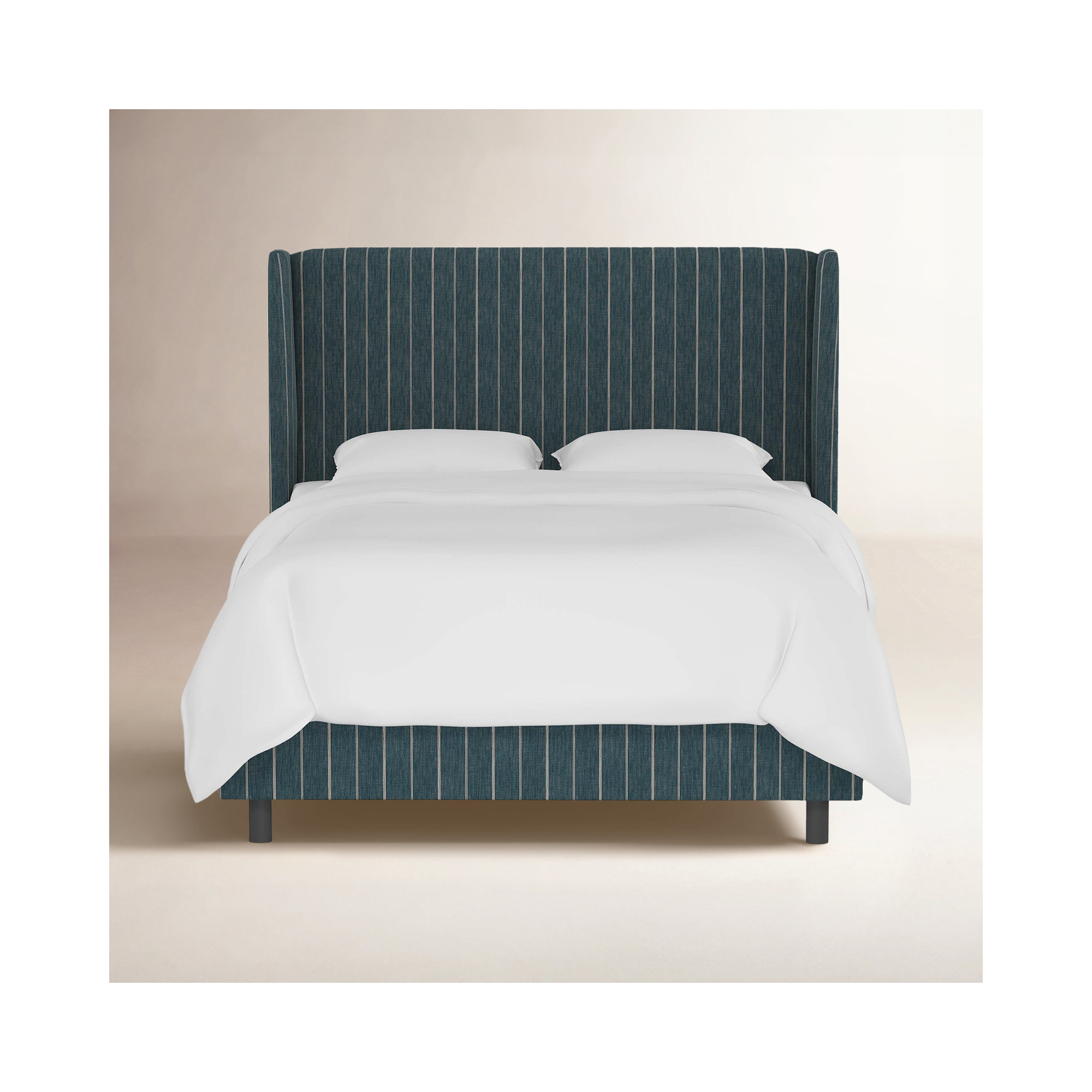 Tilly Upholstered Wingback Bed, Fritz Indigo Stripe, California King