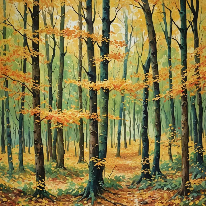 «Golden Autumn Forest Path», art mural sur toile tendue, H 30 po x l 30 po x P 1,5 po