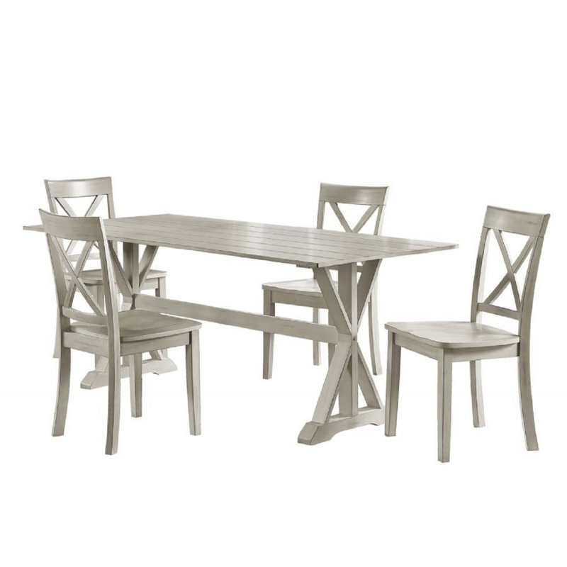 Williamsbridge Rubberwood Solid Wood Dining Set, 5 Piece