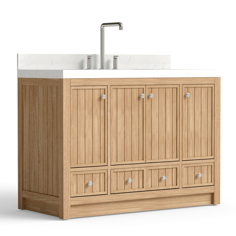 Meuble-lavabo fonctionnel de 48 po avec fermeture en douceur et dosseret, aucun assemblage requis et facile à nettoyer