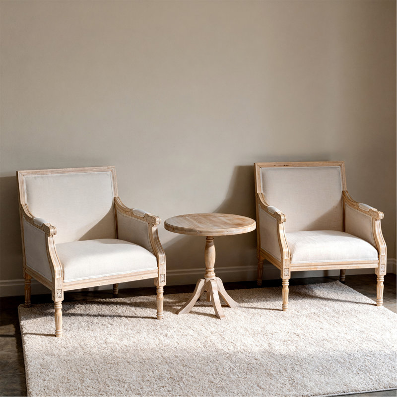Chaise d'appoint décorative avec cadre en bois et tissu d'ameublement en lin patiné