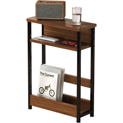 Narrow Side Table with Storage Shelf, 3-Tier Slim End Table with Magazine Holder, Modern Sofa Thin Tables for Small Spaces Skinny Bedside Tables Nightstand with Magazine Rack Tiger Stripe
